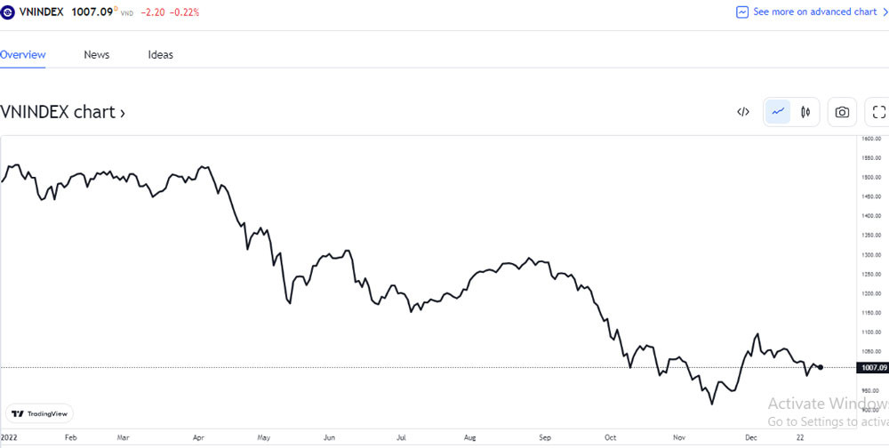 Khép lại 2022, VN-Index giảm 34% xuống 1.007,09 điểm 
